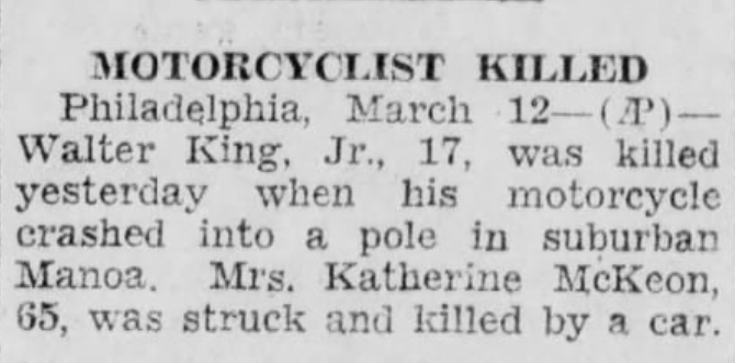 Walter King Motorcycle Crash